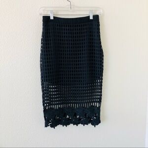 LUSH Floral Lace/Mesh Crochet Peekaboo Pencil Mini Skirt Black Size S